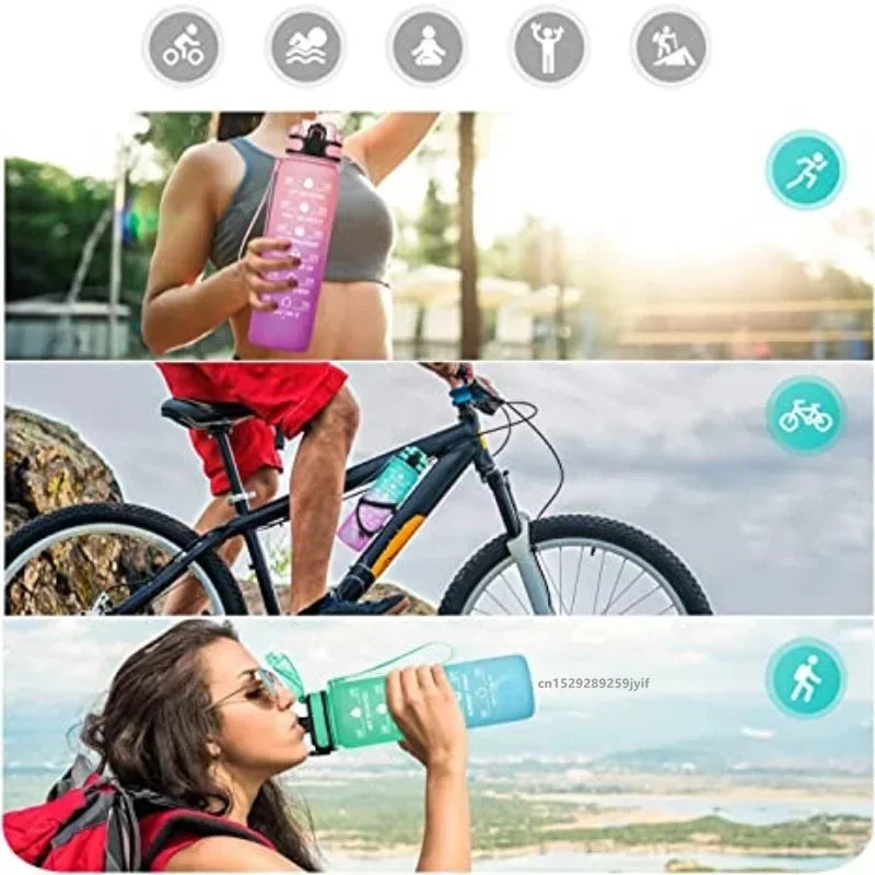 1L Sports Water Bottle with Time-Tracking Straw – Leak Proof