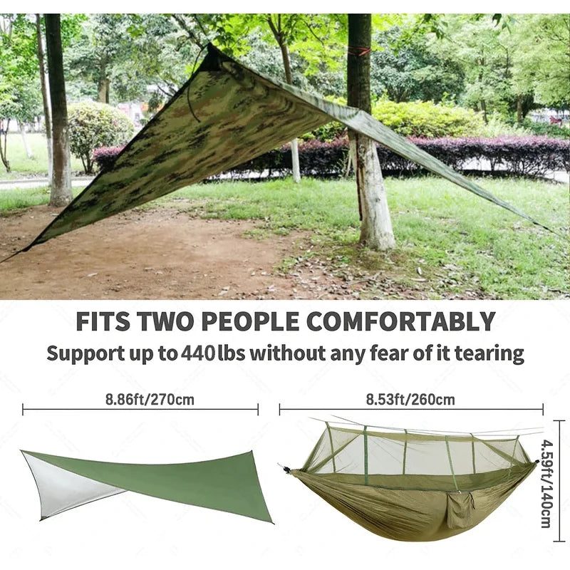 Camping Hammock with Rain Fly & Mosquito Net – All-Weather Comfort