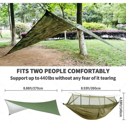 Camping Hammock with Rain Fly & Mosquito Net – All-Weather Comfort