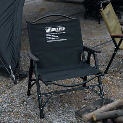 Foldable Camping Chair with Back Support & Oak Armrests