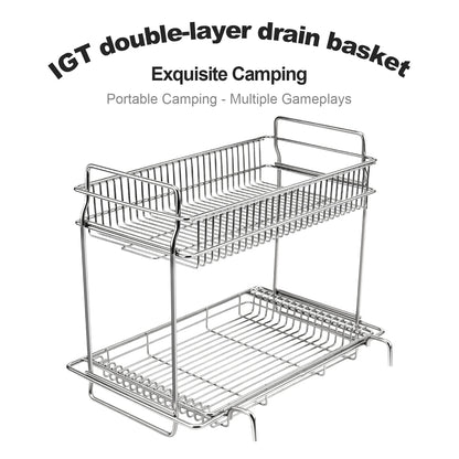IGT Camping Drain Basket Double Layer Storage Rack