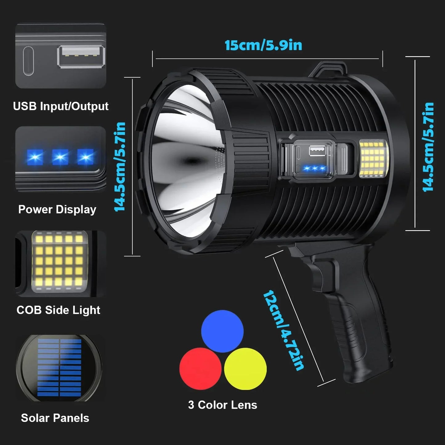 Rechargeable Spotlight 900000 Lumens Super Bright Handheld LED
