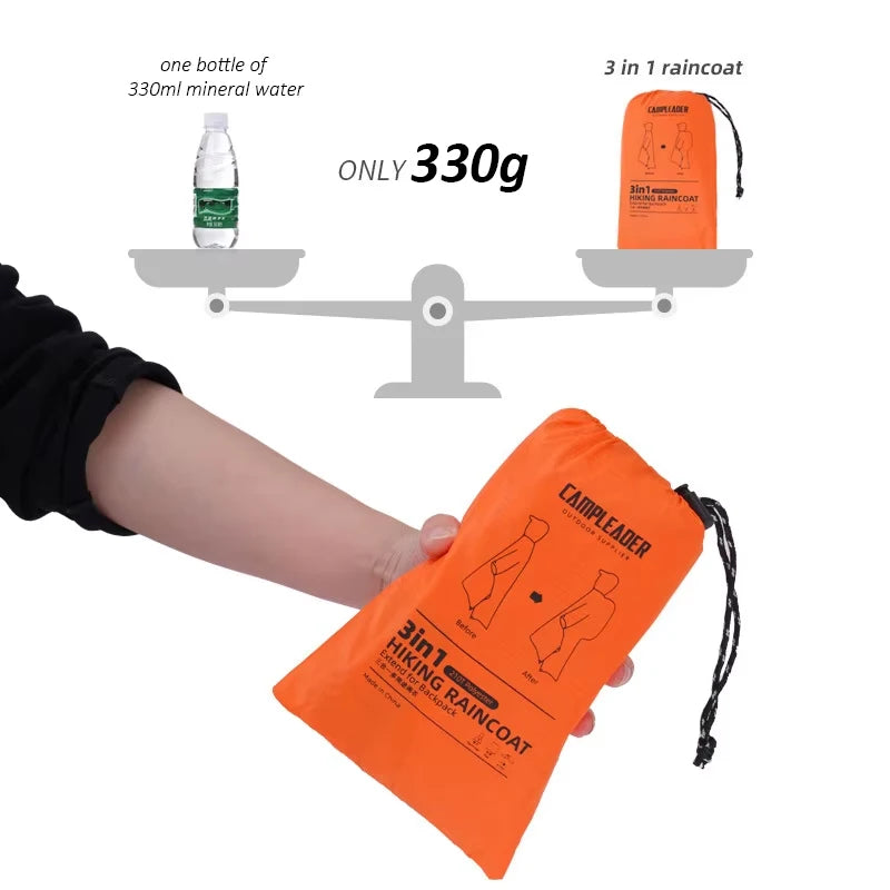 3-in-1 Waterproof Rain Poncho for Camping & Hiking