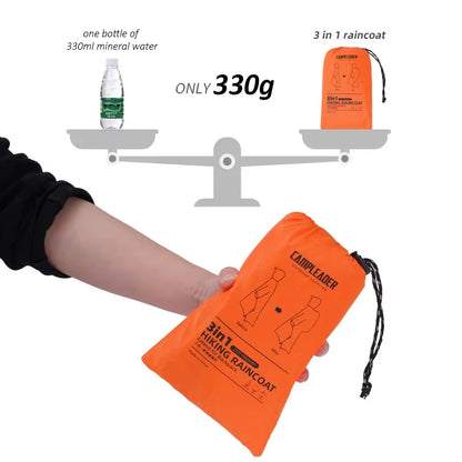 3-in-1 Waterproof Rain Poncho for Camping & Hiking