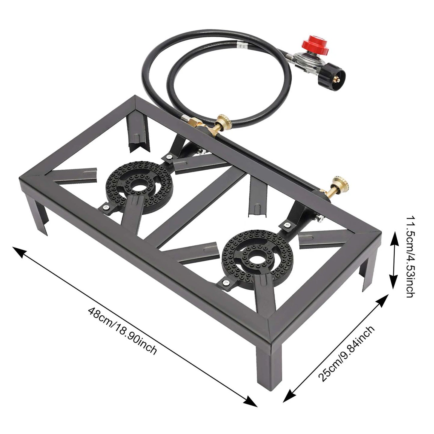 Portable Double Burner Camping Gas Stove with Regulator Hose