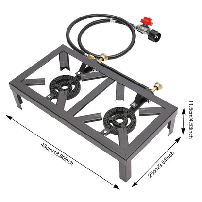 Portable Double Burner Camping Gas Stove with Regulator Hose