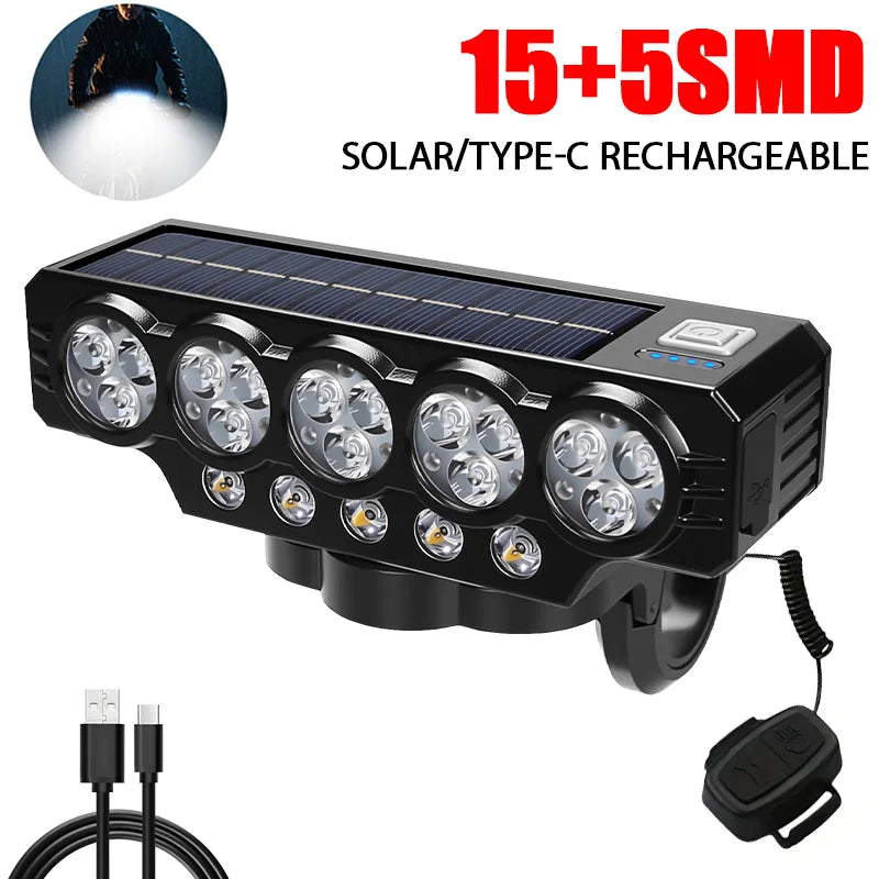 Solar Bike Headlight with Horn Bright & Rechargeable
