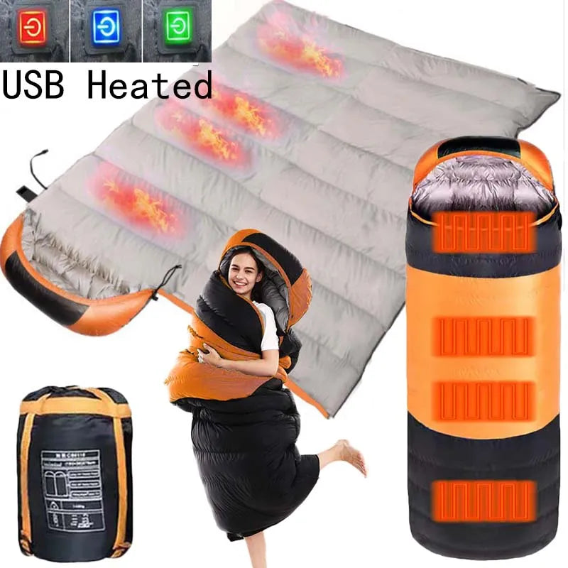 Heated Sleeping Bag USB Warm Winter Camping Comfort