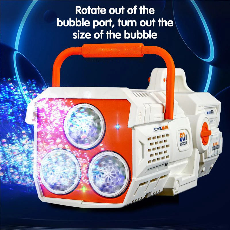 60-Hole Bubble Gun with LED Light for Kids’ Outdoor Fun