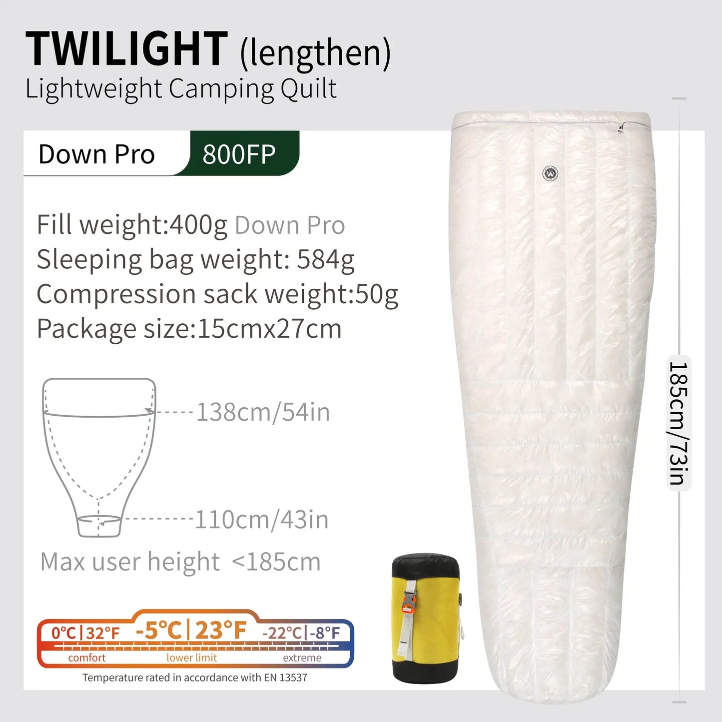 800FP Down Sleeping Bag - Ultralight Warmth for Camping