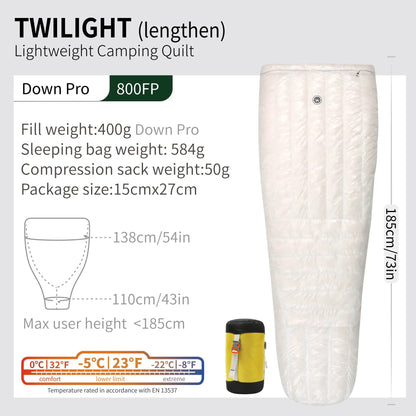 800FP Down Sleeping Bag - Ultralight Warmth for Camping
