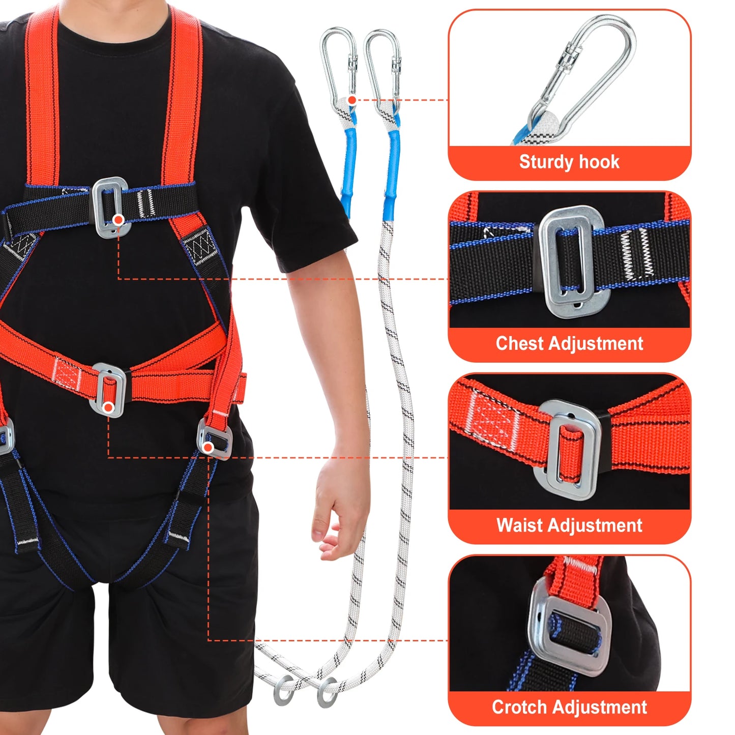 Safety Harness with Rope & Carabiner – Secure Protection
