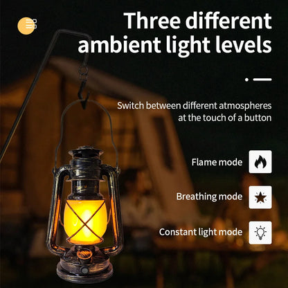 Retro Camping Lantern with Flame Mode & USB Recharge