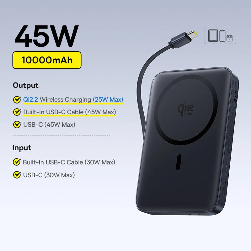 10000mAh Magnetic Power Bank with Fast Wireless Charging