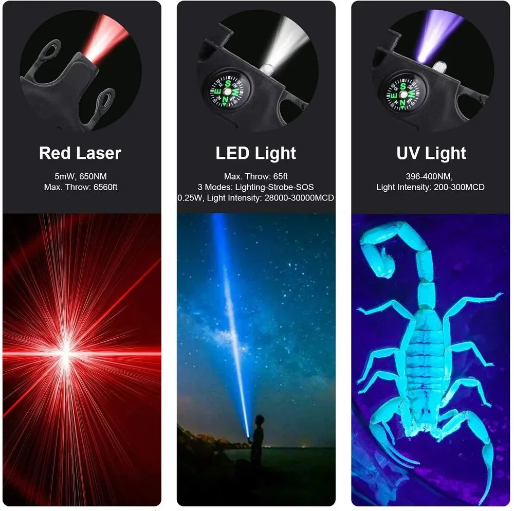 Tactical Survival Wristband with LED SOS & Compass