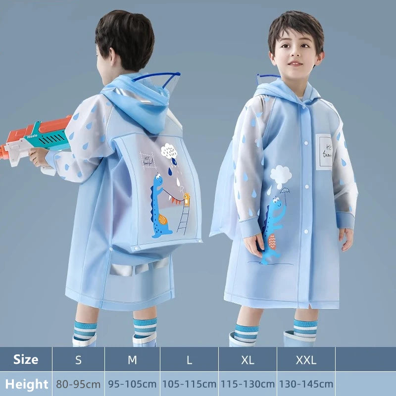 Kids Waterproof Rain Poncho with Backpack Cover