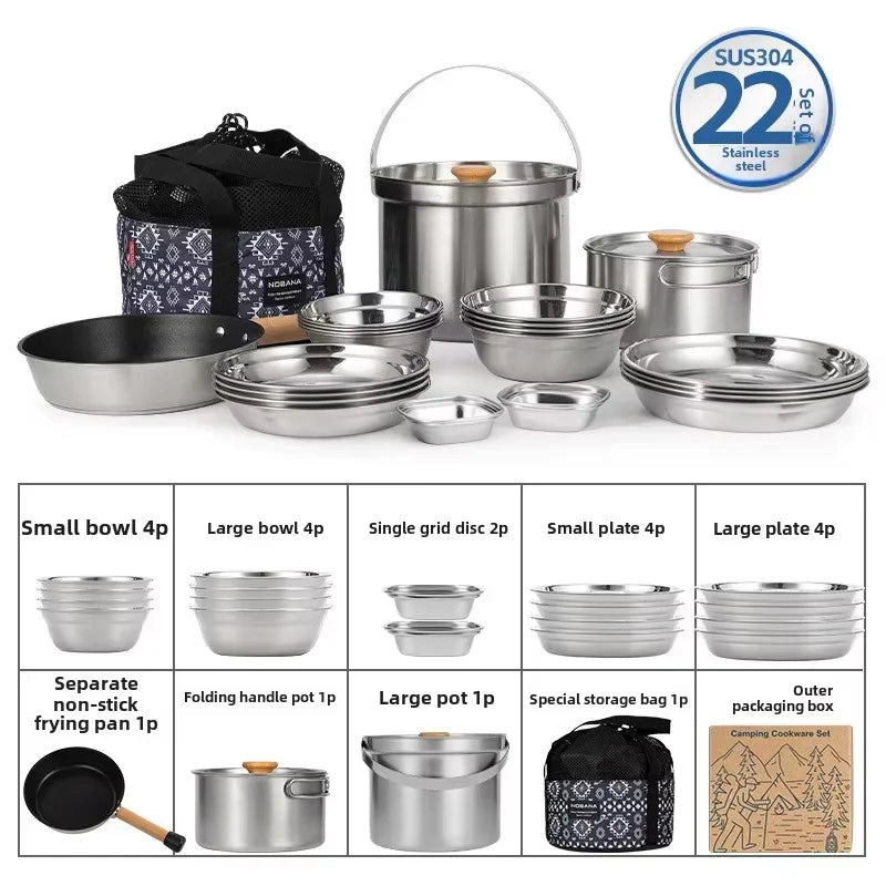 Outdoor Stainless Steel Camping Pot Set – 5L Family Cookware