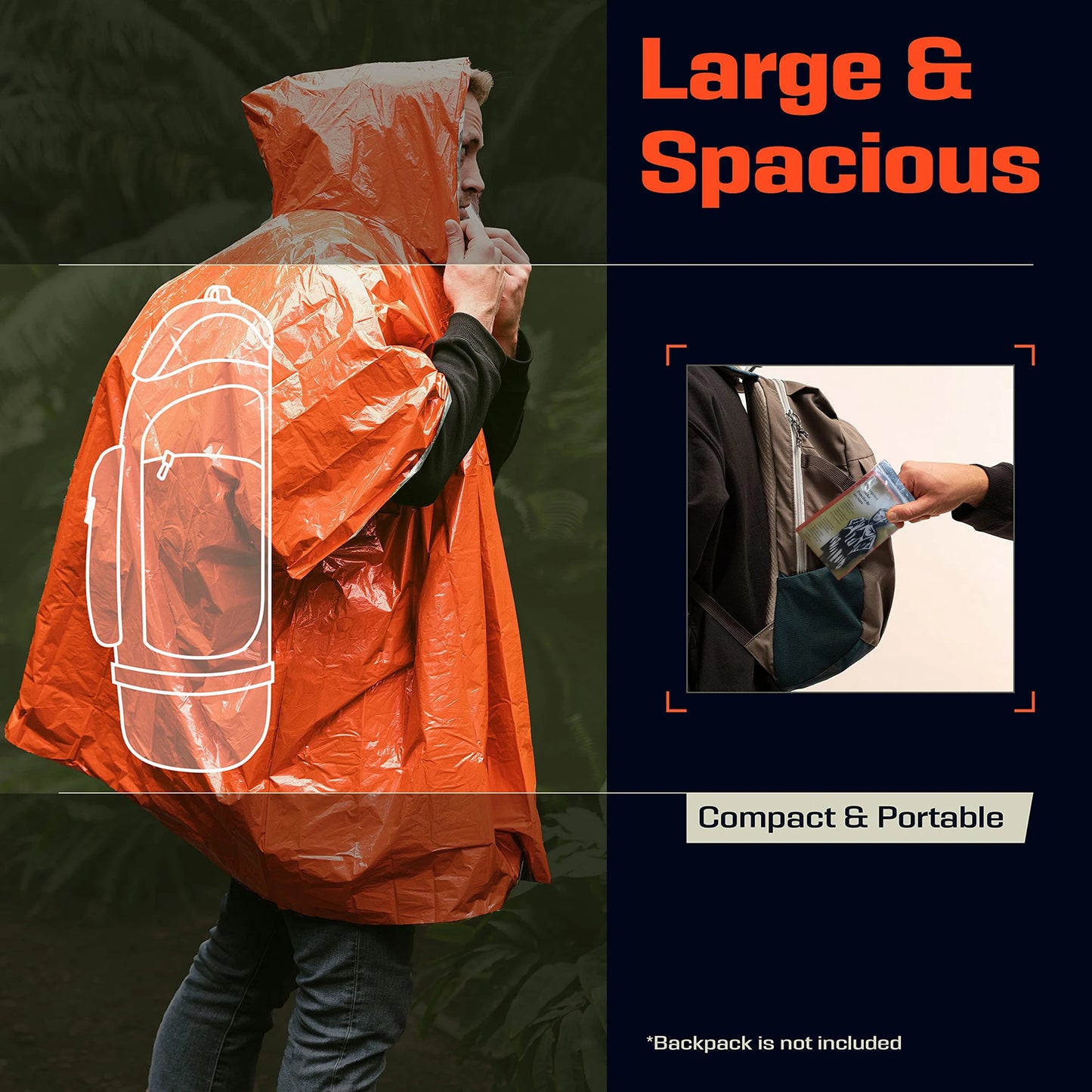 Emergency Rain Poncho with Thermal Heat Protection