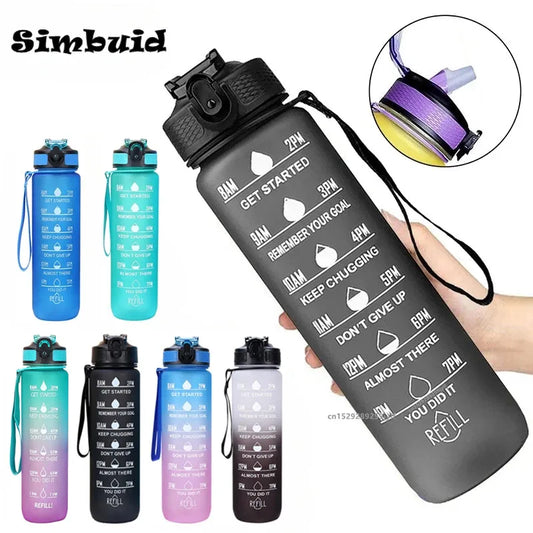 1L Sports Water Bottle with Time-Tracking Straw – Leak Proof