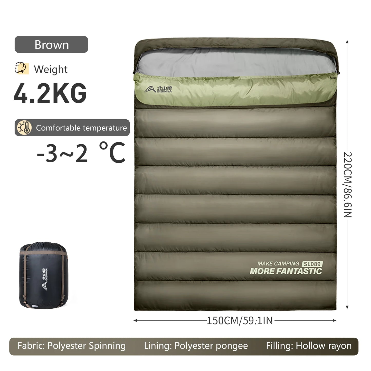 2 Person Sleeping Bag Warm & Portable for Camping