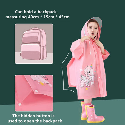 Kids Waterproof Rain Poncho with Backpack Cover