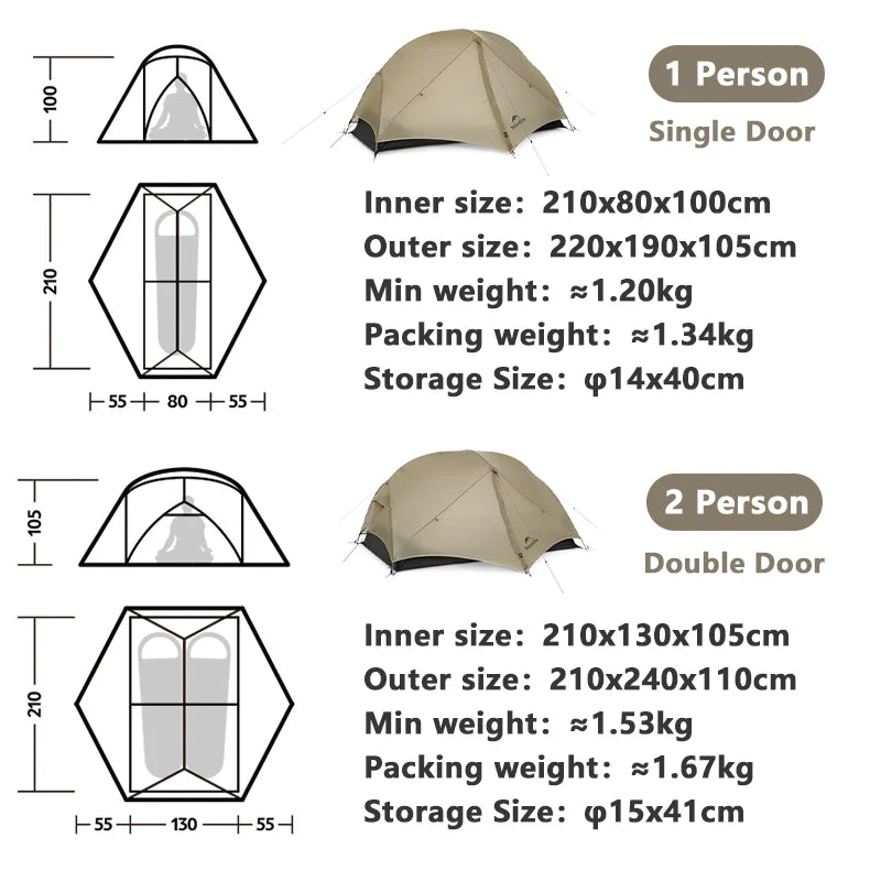 Ultralight Backpacking Tent 2 Person Waterproof Hiking