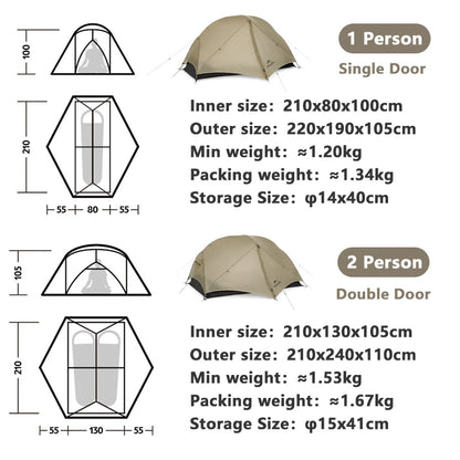 Ultralight Backpacking Tent 2 Person Waterproof Hiking