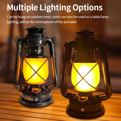 Retro Camping Lantern with Flame Mode & USB Recharge