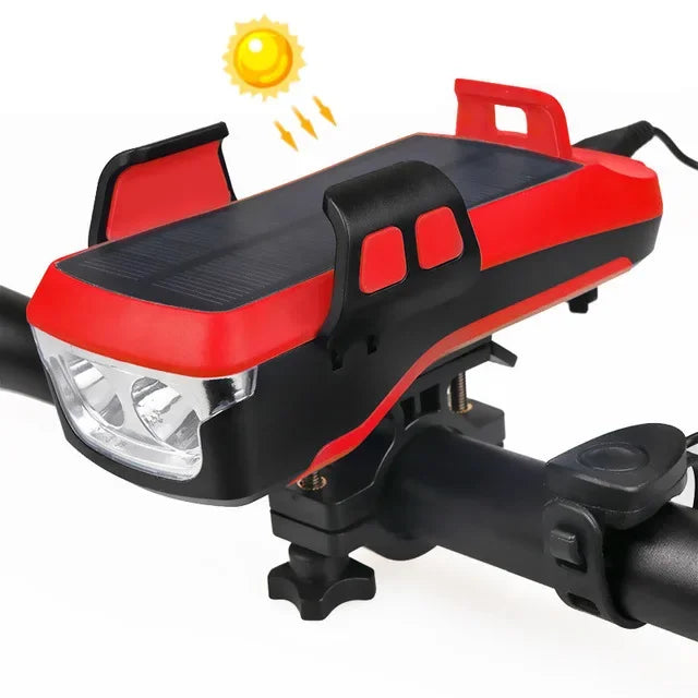 Solar Bike Light with Horn & Phone Holder Safety