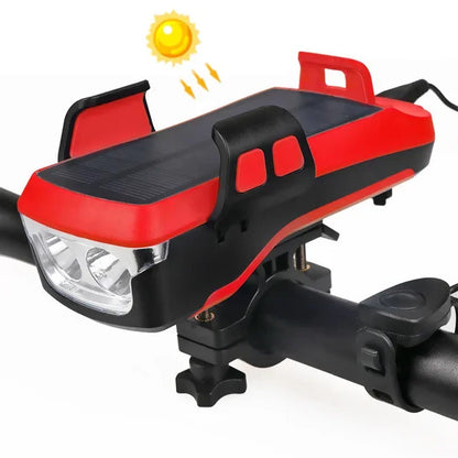 Solar Bike Light with Horn & Phone Holder Safety