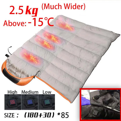 Heated Sleeping Bag USB Warm Winter Camping Comfort