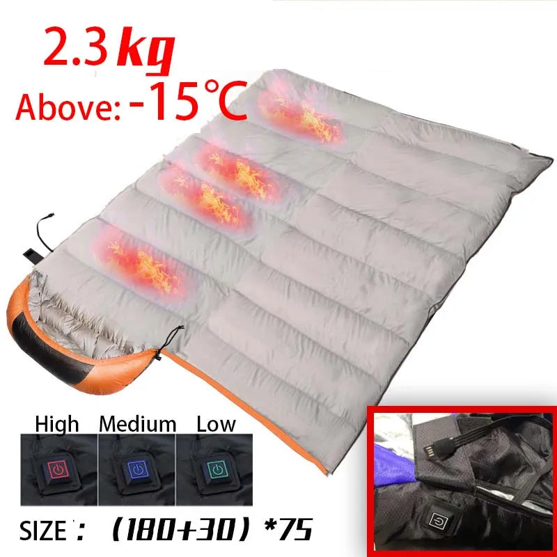 Heated Sleeping Bag USB Warm Winter Camping Comfort