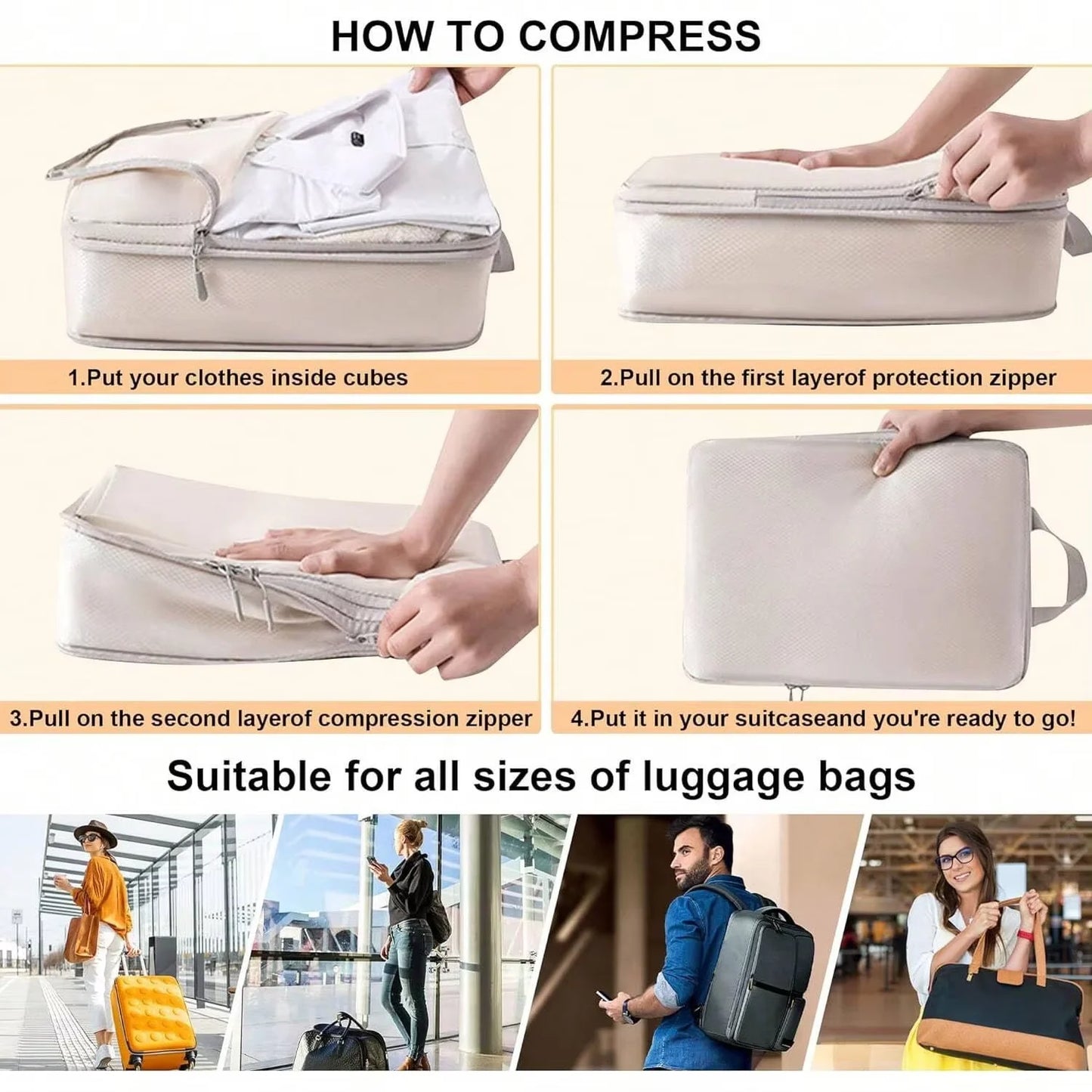 Compression Packing Cubes Waterproof Travel Organizer Set
