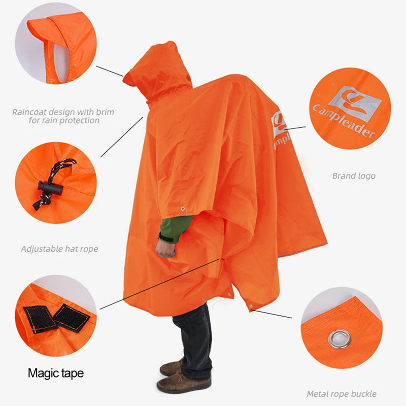 3-in-1 Waterproof Rain Poncho for Camping & Hiking