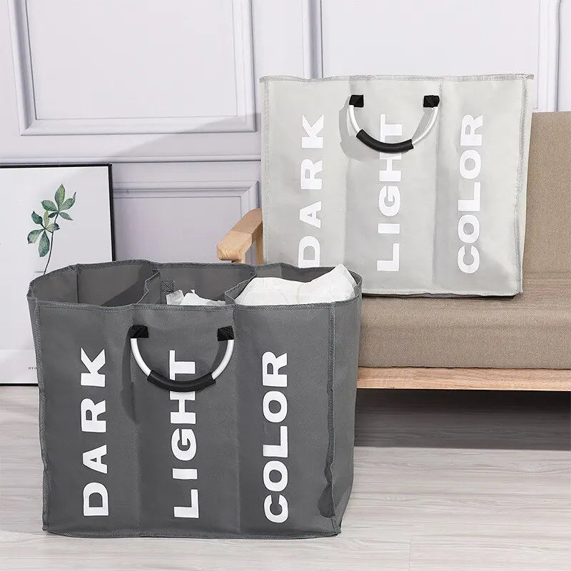 Foldable Laundry Basket 3 Compartments Easy Sorting