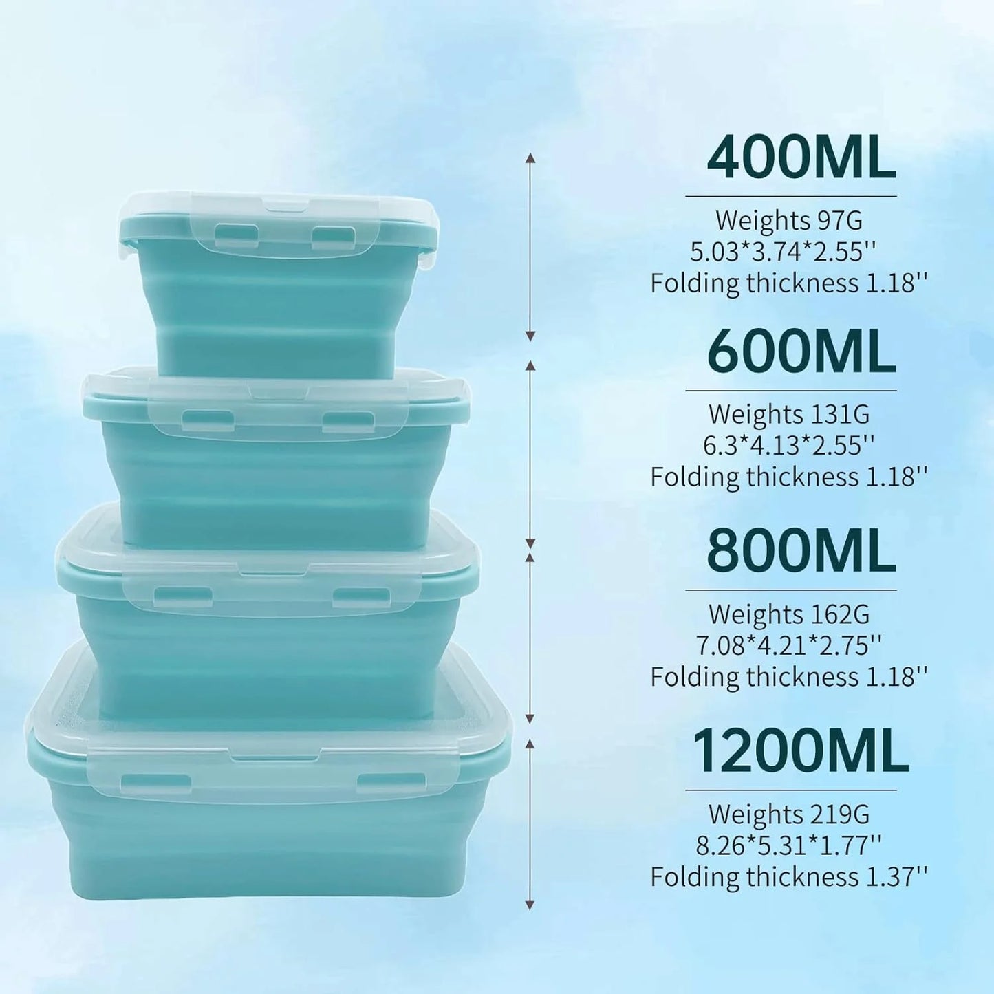 4-Pack Collapsible Silicone Lunch Boxes – Space-Saving Food Storage