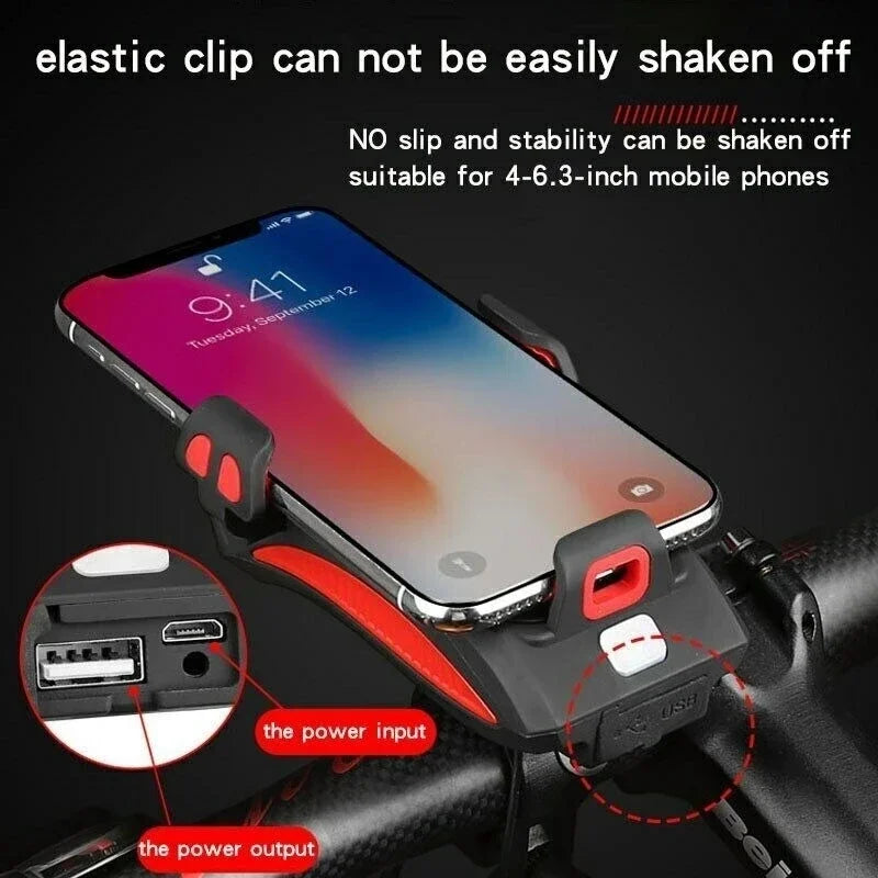 Solar Bike Light with Horn & Phone Holder Safety