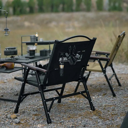 Foldable Camping Chair with Back Support & Oak Armrests