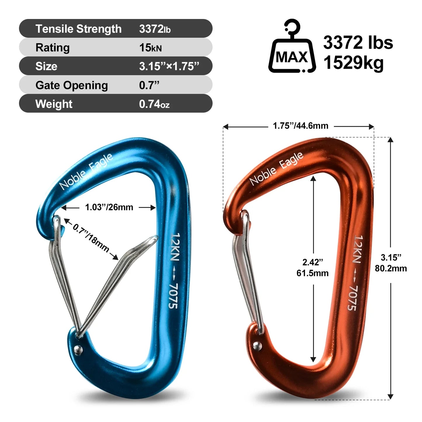 12kN Aluminum Carabiner Clip Set Durable Outdoor Hook