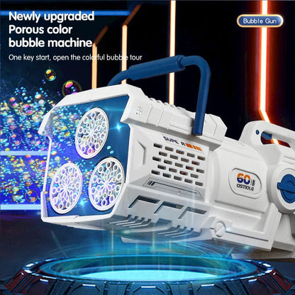 60-Hole Bubble Gun with LED Light for Kids’ Outdoor Fun