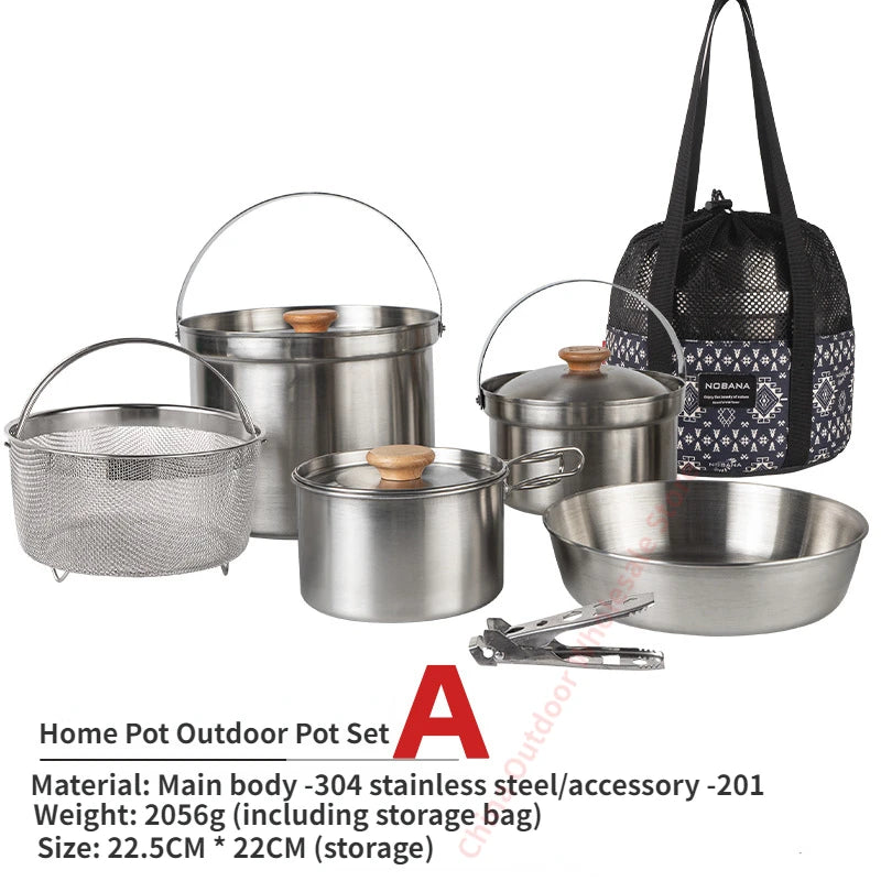 Outdoor Stainless Steel Camping Pot Set – 5L Family Cookware
