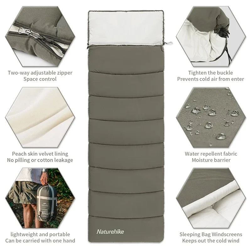 Envelope Cotton Sleeping Bag for Comfortable Camping