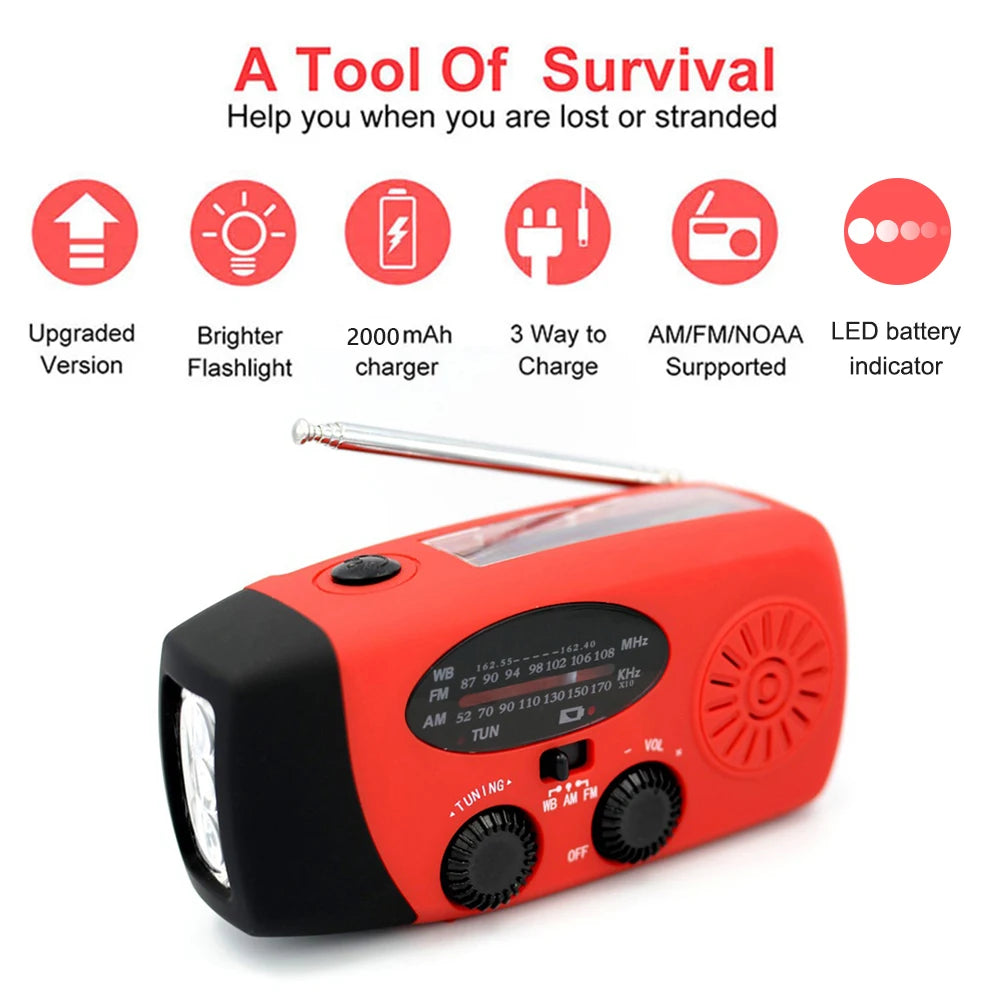 Emergency Radio with Solar & Hand Crank – 10000mAh Power Bank
