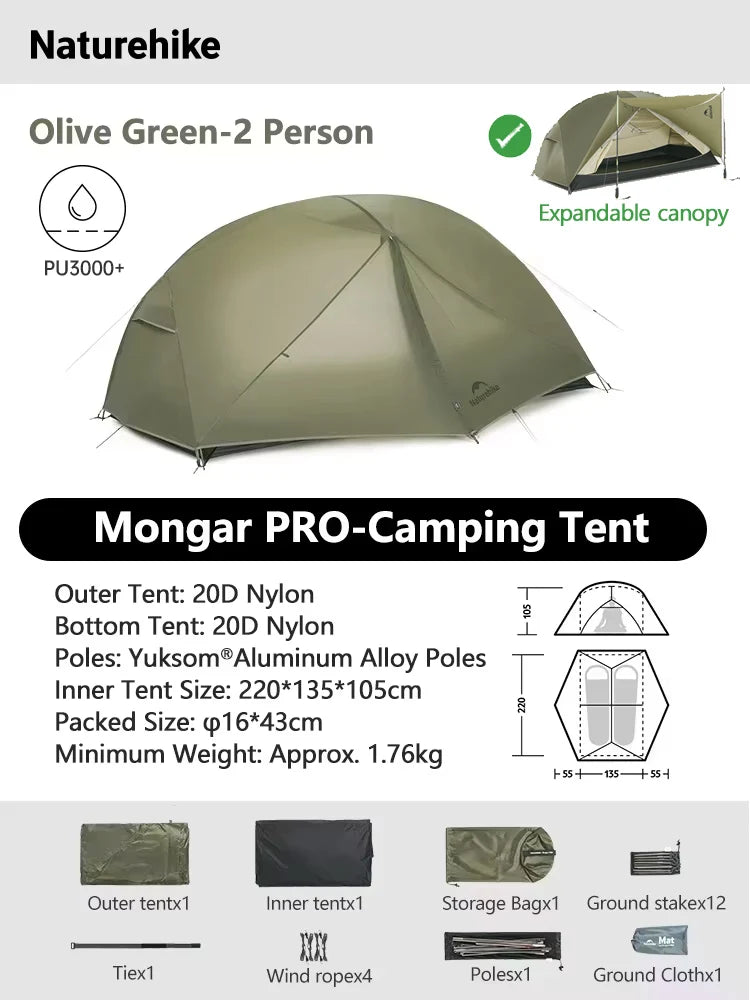Ultralight Backpacking Tent 2 Person Waterproof Hiking