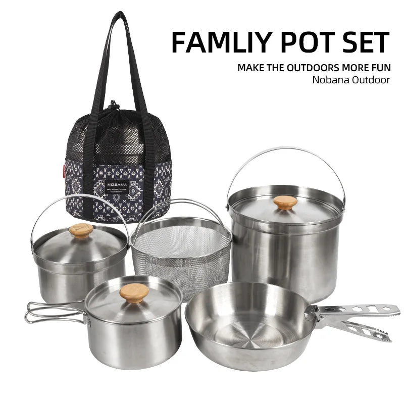 Outdoor Stainless Steel Camping Pot Set – 5L Family Cookware