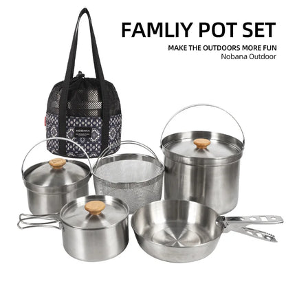 Outdoor Stainless Steel Camping Pot Set – 5L Family Cookware