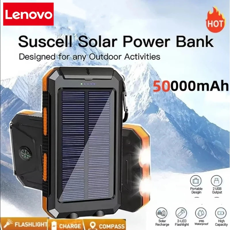 Solar Power Bank 50000mAh with Fast Charging & LED Light