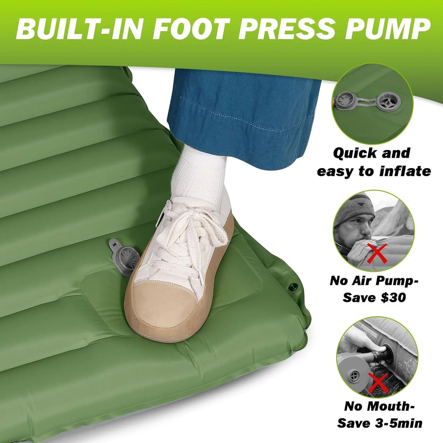Self-Inflating Camping Sleeping Pad 4” Thick Comfort