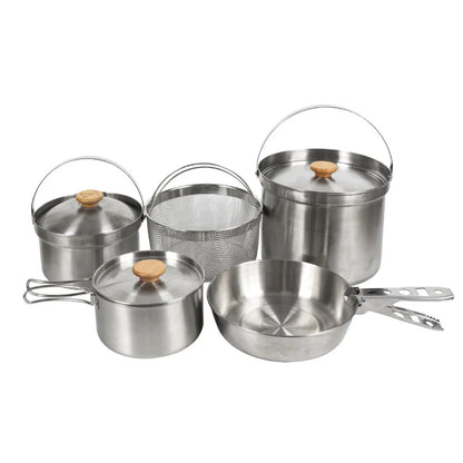 Outdoor Stainless Steel Camping Pot Set – 5L Family Cookware
