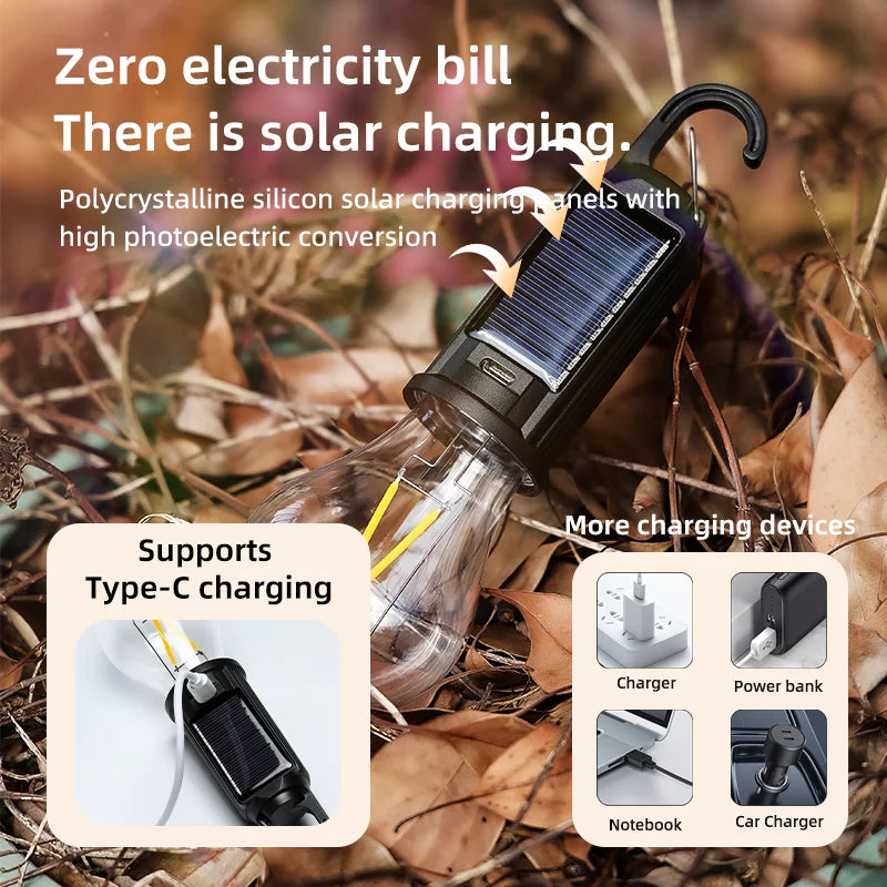 Rechargeable Solar LED Camping Lamp Waterproof & Portable